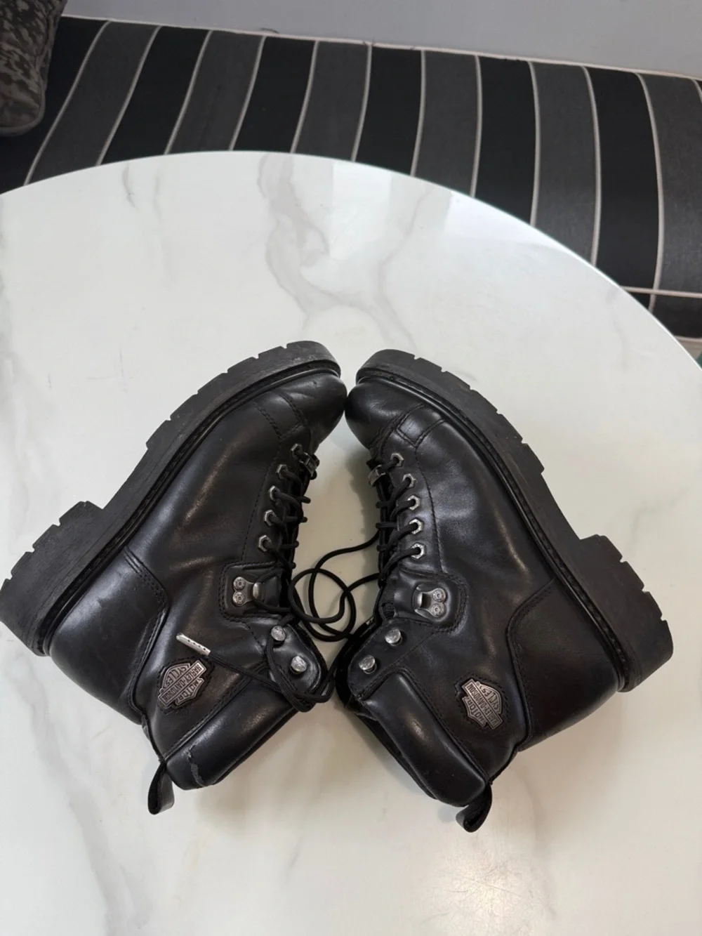 Harley-Davidson Black Leather Lace-Up Motorcycle Boots